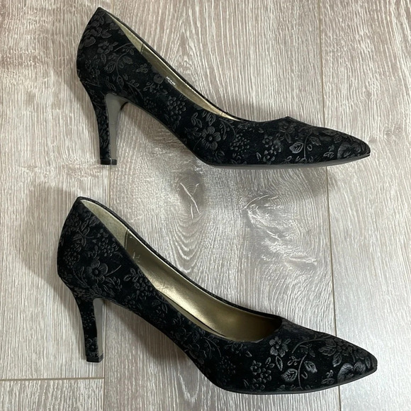 David Tate Opera Pump Heels Black Floral 9W - Picture 11 of 14